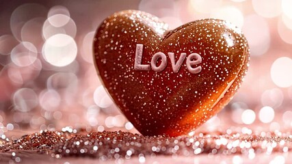 Fototapete - This shimmering heart-shaped decoration with the word love surrounded by a glittery background.