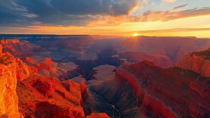 Poster - This Sunset casts brilliant orange and pink hues across the Grand Canyons rugged landscape.