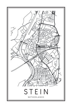 Printable downtown road map poster of the Dutch city of STEIN on solid white background with city name
