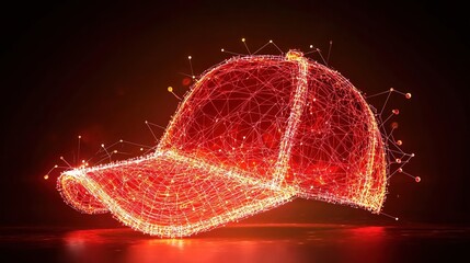 Poster - Glowing abstract representation of a baseball cap created with interconnected lines and nodes against a dark backdrop