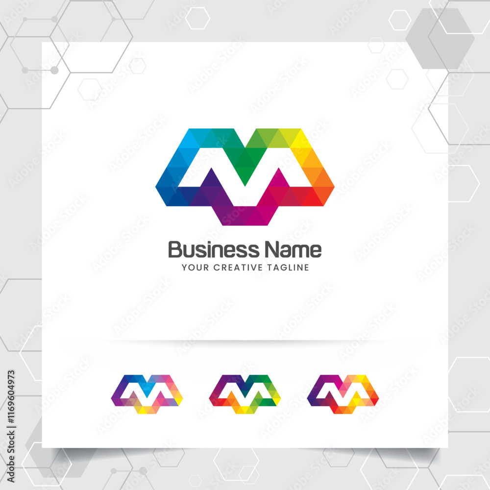 Digital logo letter M design vector with modern colorful pixel icon for ...