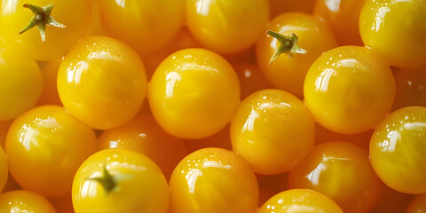 Poster - Close-up of juicy, vibrant yellow cherry tomatoes that are fresh and ripe.