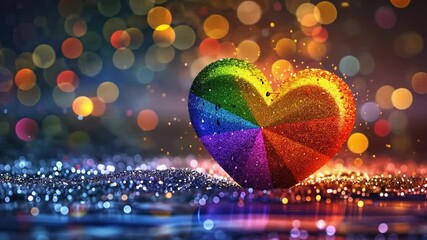 Fototapete - This colorful heart shines against a backdrop of beautiful bokeh lights, perfect for a festive setting.