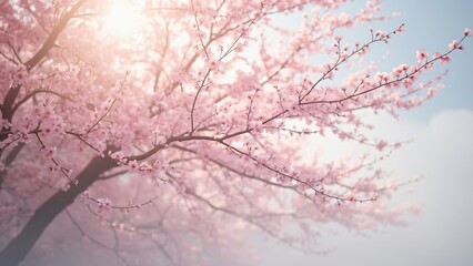 Wall Mural - Stunning Pink Cherry Blossom Tree Branches in Spring Sunlight