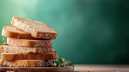 Wall Mural - This captivating image features sliced bread displayed attractively, emphasizing its soft texture against a blurred backdrop, perfect for illustrating freshness and quality.