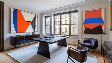 Poster - Modern Office Decorated With Abstract Art And Stylish Furniture