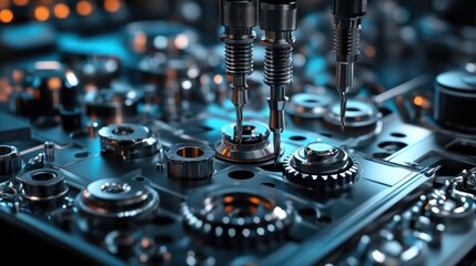 Poster - Precision machining tools working on intricate metal gears