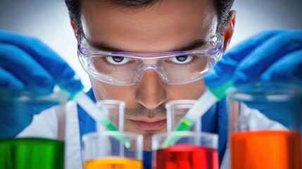 Poster - Scientist Conducting A Chemistry Experiment With Colorful Liquids
