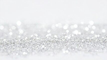 Poster - a high-quality photo of sparkling silver glitter on a pure white backdrop, expertly blurred to empha