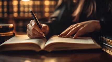 Poster - Woman writing in a book with a pen