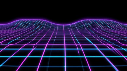 Poster - Neon Grid Landscape Digital Art Retro Wave