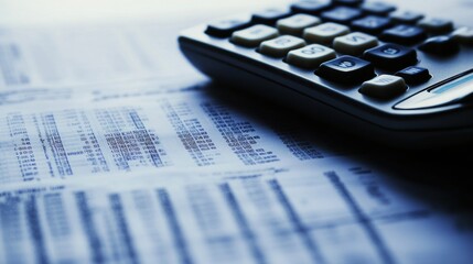 Poster - Calculator rests on a page of financial data