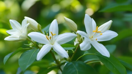 Sticker - Delicate White Flowers Blossom on Lush Green Foliage