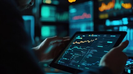 Poster - Person analyzing financial data on tablet