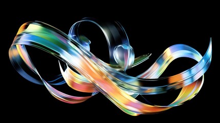 Poster - Abstract iridescent ribbons swirling in dynamic motion
