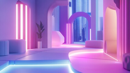 Poster - Futuristic Neon Lit Interior Design Space