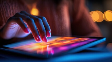Poster - Hand Using Tablet Screen In Low Light Setting