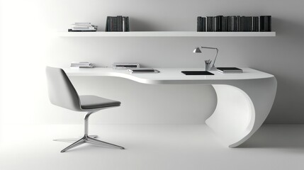 Aufkleber - Modern White Desk With Chair And Bookshelves