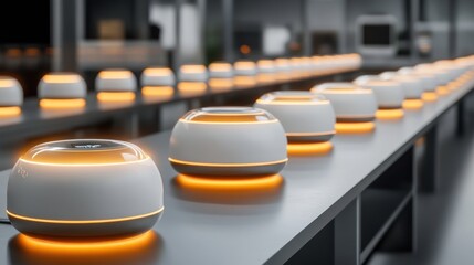 Poster - Illuminated Devices Aligned On A Modern Conveyor Belt