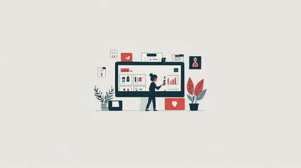 Poster - Woman Analyzing Business Data on a Large Computer Screen