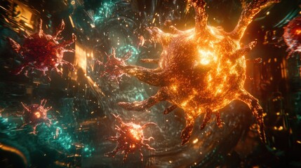 Poster - Fiery Viral Particles In Motion Through Space