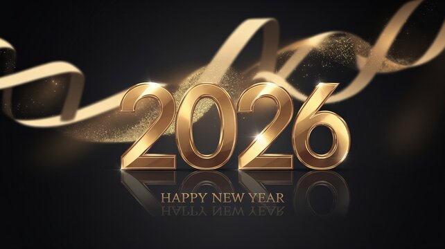 2026 Happy New Year Abstract elegant shiny gold colored illustration