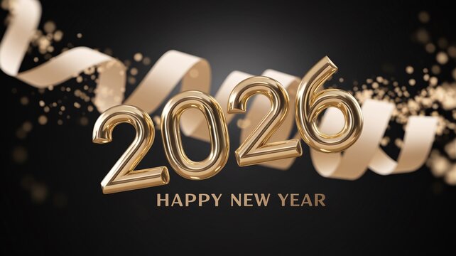 2026 Happy New Year Abstract elegant shiny gold colored illustration
