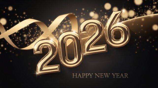 2026 Happy New Year Abstract elegant shiny gold colored illustration