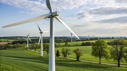 Wind and Windmill Turbines Park Farm, Renewable Green Sustainable Alternative Energy Power