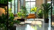 © Kitta Studio - A modern office space with large windows and abundant indoor plants for a fresh atmosphere