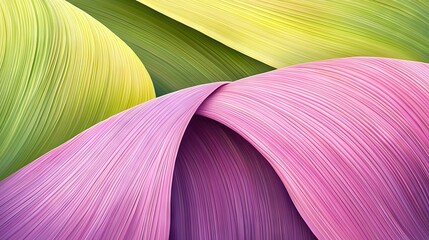 Wall Mural -   A close-up of a vibrant pink, green, and yellow flower with delicate, slender lines on its petals