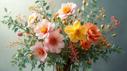 Wall Mural - Vibrant Pink Yellow Orange Flower Bouquet Still Life Photography