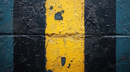 Poster - Weathered yellow line on dark textured wall.