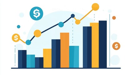 Poster - Colorful Financial Growth Chart with Dollar Signs and Trend Lines