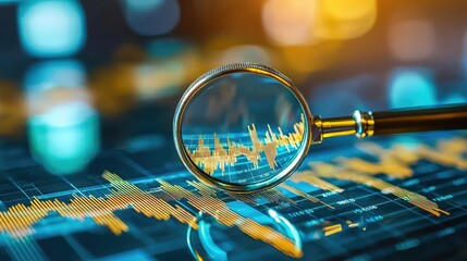 Poster - Magnifying Glass Over Financial Data on Stock Market Graphs