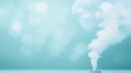 Poster - Captivating Display of Smoke Soot Swirling in a Glass Vessel Against a Calming Blue Backdrop