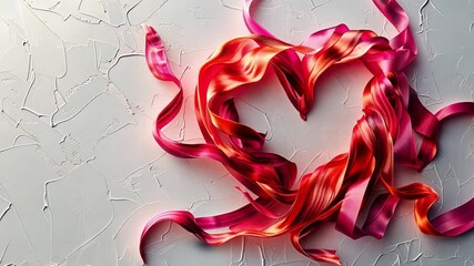 Fototapete - This Colorful ribbons form a heart shape on a textured background, ideal for romantic themes.