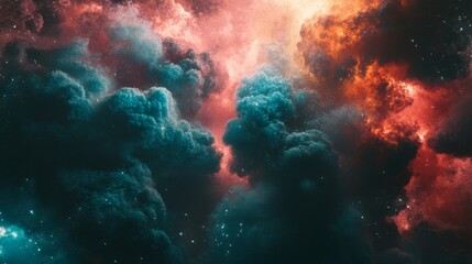 Wall Mural - Stunning Cosmic Clouds in a Vibrant Nebula with Rich Colors and Starry Background, Evoking a Sense of Wonder and the Beauty of Outer Space Exploration