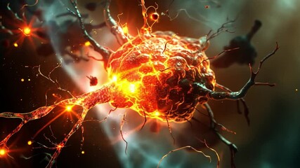 Aufkleber - This visual representation illustrates the dynamic structure of a stem cell, showcasing its glowing connections and biological activity.