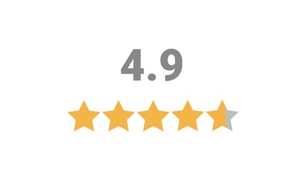 4,9 star rating for product quality, customer feedback and review for apps and websites on white screen background. animation motion graphics.