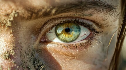 Poster - Close-Up of an Intense Green Eye with Dust and Texture Surrounding