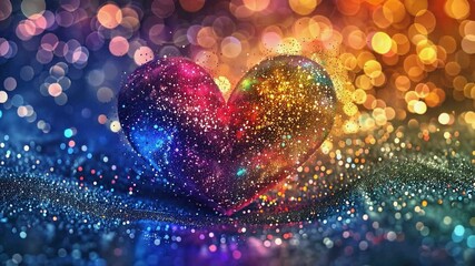 Poster - This vibrant heart filled with sparkles and colors glows against a dazzling background for romance.