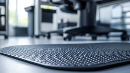 Wall Mural - A closeup of an ergonomic antifatigue mat p at a workstation designed to reduce strain on the feet and legs during long periods of standing.