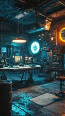 Poster - Futuristic laboratory with advanced technology and glowing panels