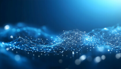 Wall Mural - transparent hydrogen molecules in a clean, minimalist network design against a blue background, repr