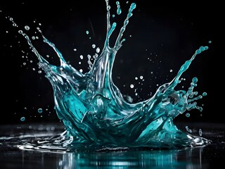 Turquoise Water Splashing in Captivating Motion With Black Background