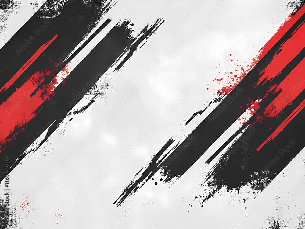 Abstract art featuring bold red and black brushstrokes on a white ...