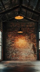 Poster - Rustic Industrial Interior with Exposed Brick Wall and Lighting