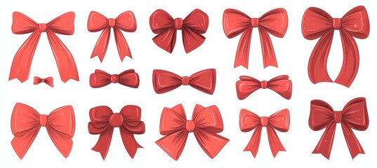 Sticker - A large collection of simple hand-drawn ribbon bows, featuring bowknots for decoration and a variety of cartoon bow ties in red.