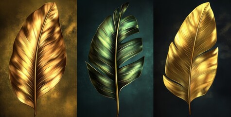 Wall Mural - a contemporary wall poster featuring a 3d abstract design with golden lines.
